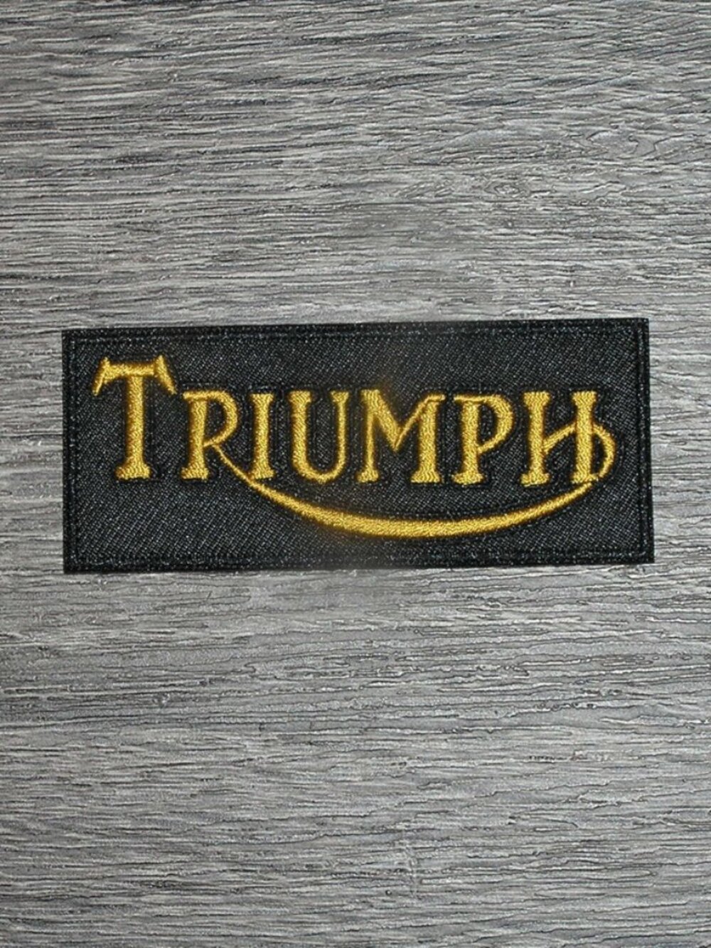 Triumph Motorcycle Black/Gold Embroidered Iron On Patch 2.75" x 1.25"